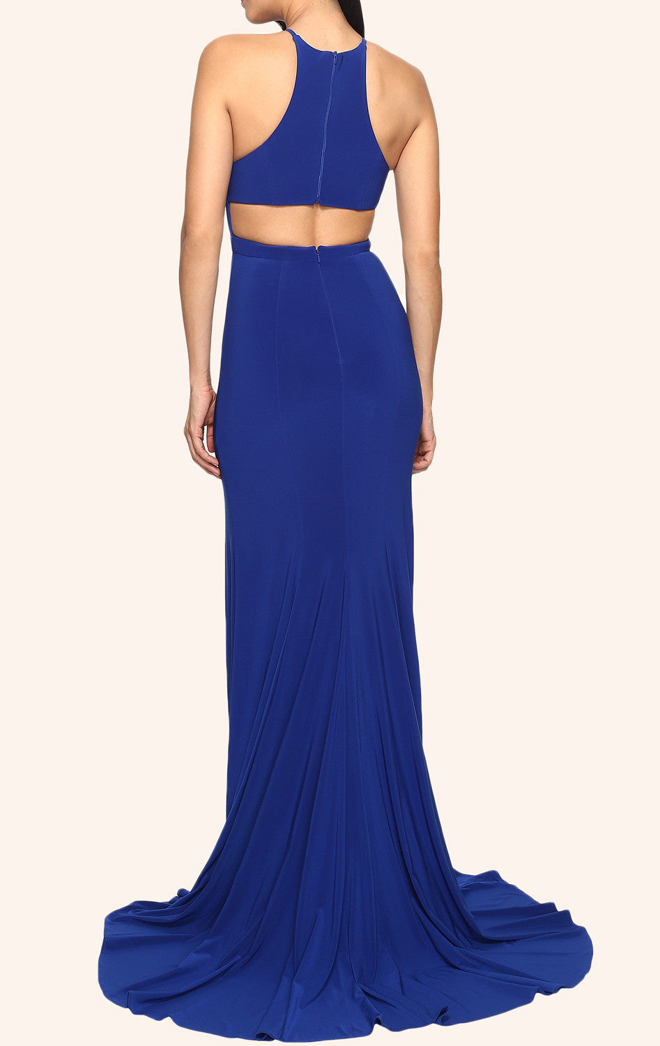 Vestido de fiesta de jersey con escote halter y corte sirena de MACloth, vestido formal azul real con abertura