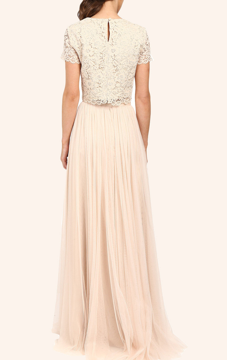 MACloth Zweiteiliges langes Brautjungfernkleid aus Spitze und Tüll in Champagner
