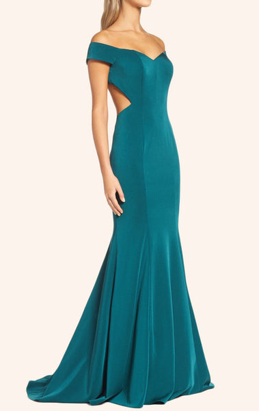 MACloth Off the Shoulder Mermaid Jersey Prom Dress Turquoise Formal Gown