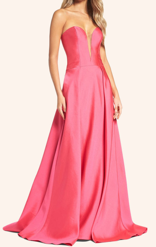 MACloth Trägerloses, langes Ballkleid mit Herzausschnitt, Rosa, Abendkleid