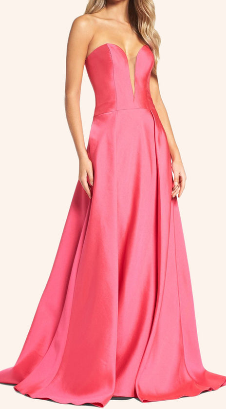MACloth Strapless Sweetheart Long Prom Dress Pink Formal Gown