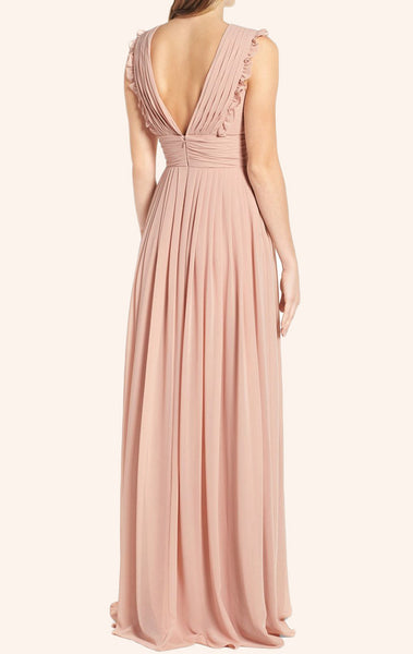 MACloth Straps V Neck Chiffon Long Bridesmaid Dress Simple Prom Gown