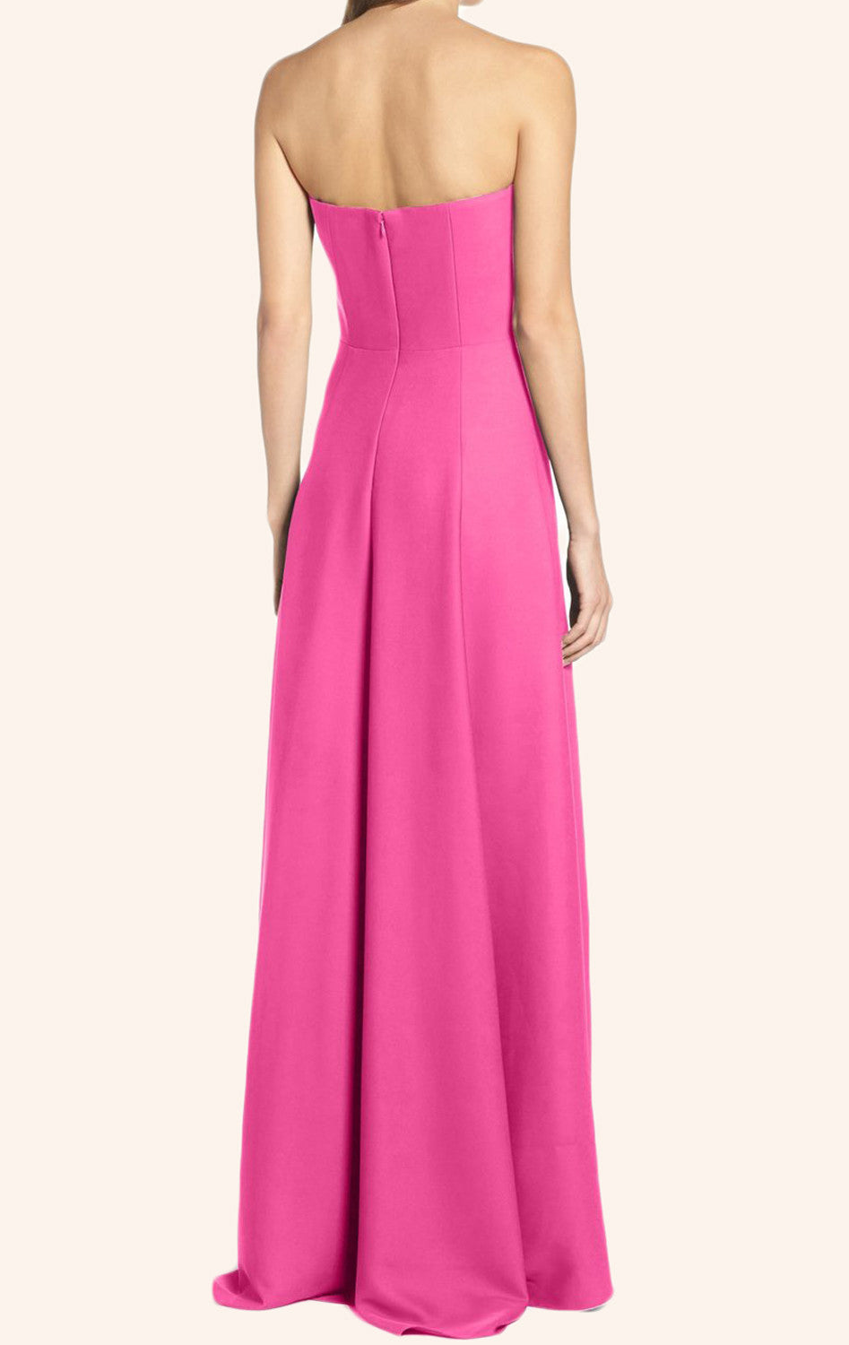 MACloth Trägerloses High Low Satin Ballkleid Fuchsia Abendkleid