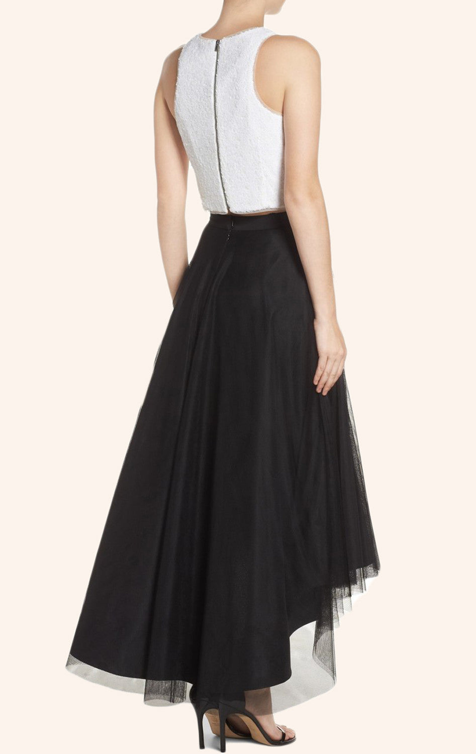 Vestido de cóctel de dos piezas con lentejuelas y tul de MACloth, estilo alto y bajo, vestido formal para fiesta de graduación