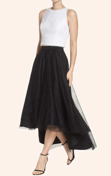 MACloth Two Piece Sequin Tulle High Low Cocktail Dress Prom Formal Gown