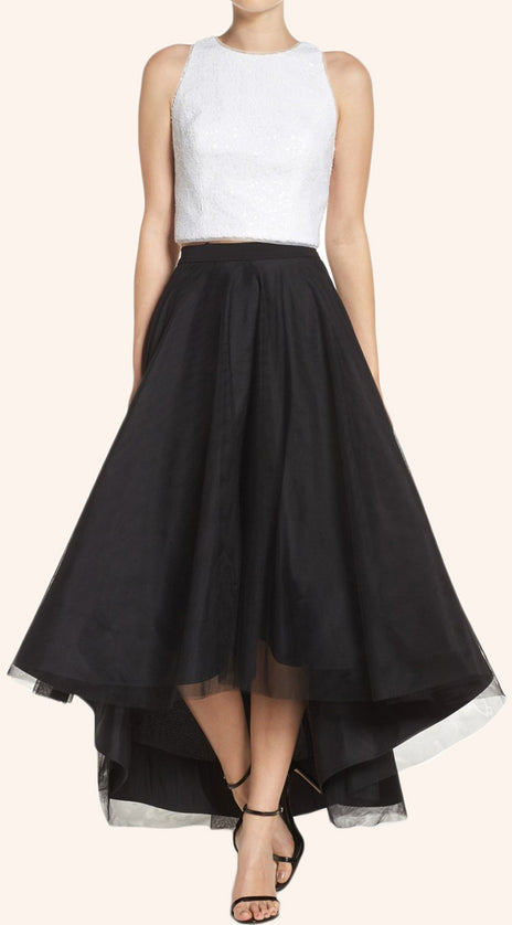 MACloth Two Piece Sequin Tulle High Low Cocktail Dress Prom Formal Gown