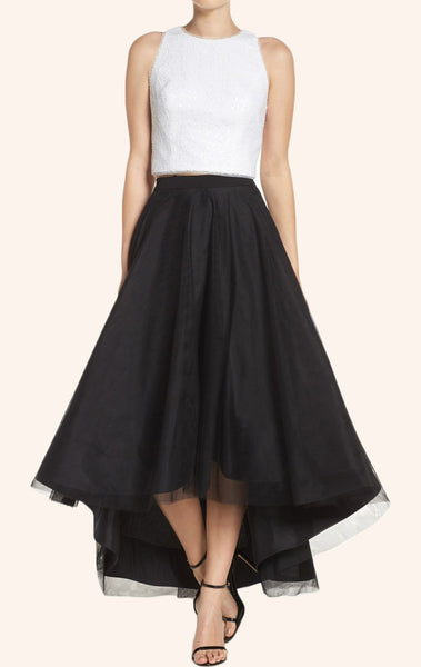 MACloth Two Piece Sequin Tulle High Low Cocktail Dress Prom Formal Gown