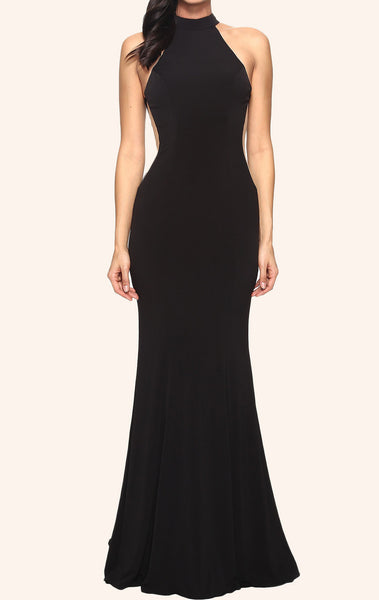 MACloth Mermaid Halter Jersey Prom Dress Black Formal Evening Gown