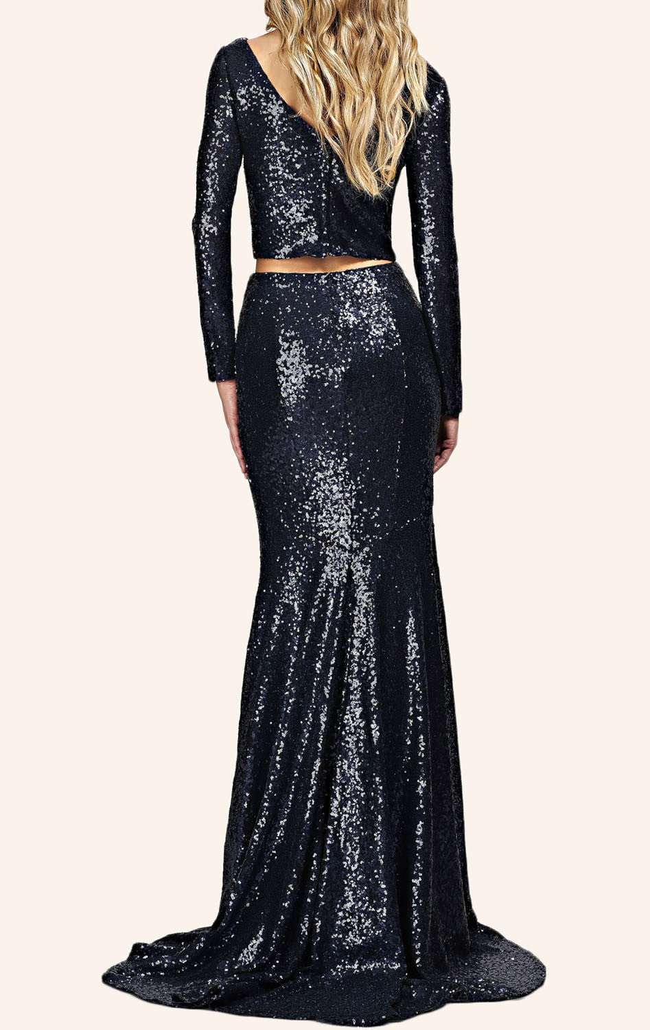 Vestido de fiesta largo de lentejuelas de dos piezas MACloth, vestido formal azul marino oscuro