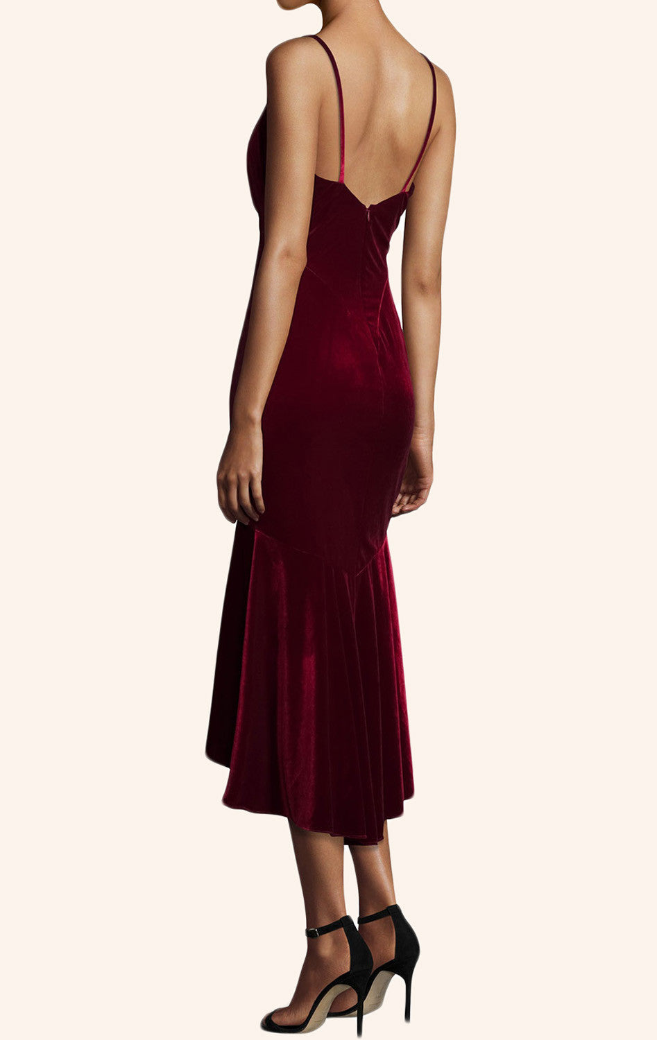 Vestido de cóctel de terciopelo con tirantes finos y escote alto bajo de MACloth, vestido formal color burdeos