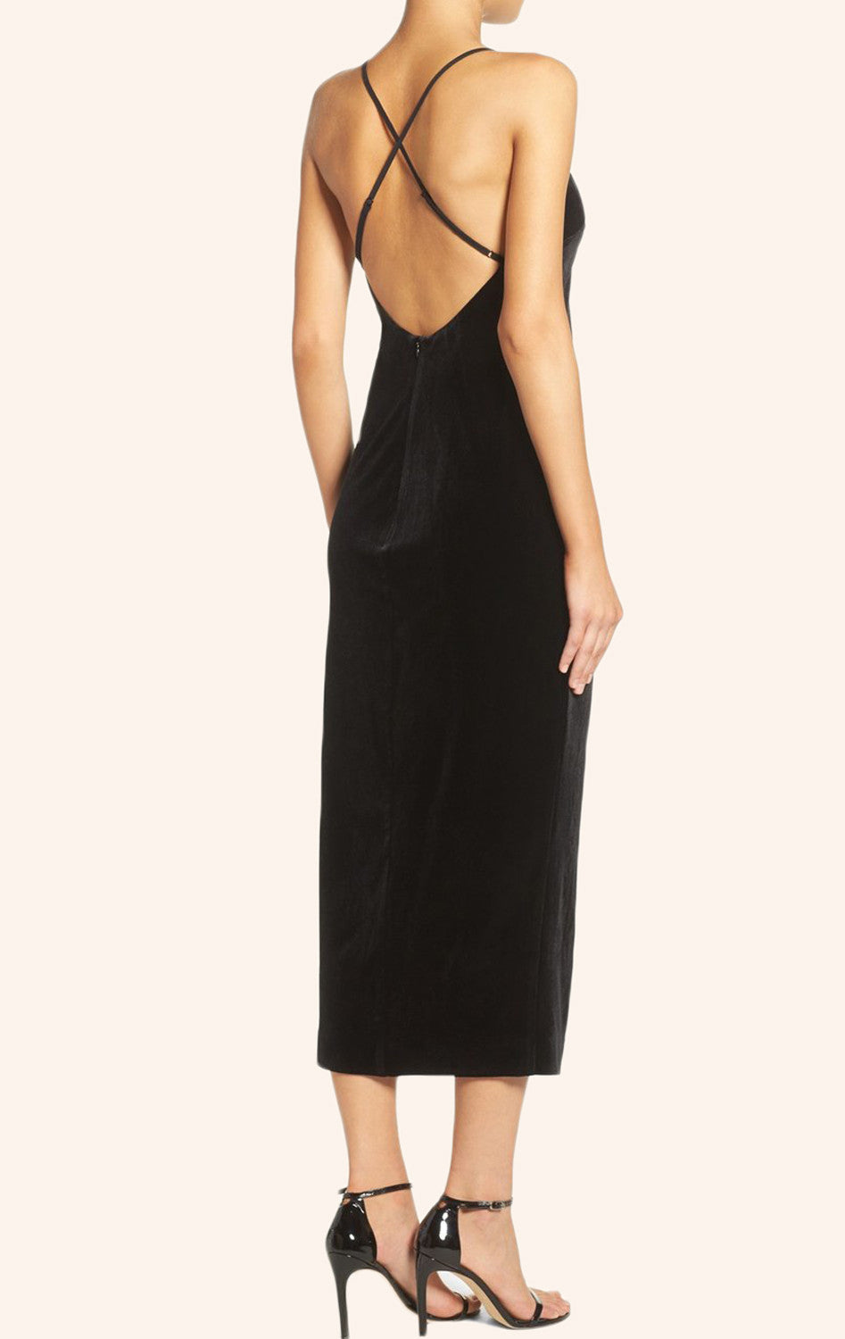 Vestido de cóctel de terciopelo con escote en V y tirantes MACloth Vestido negro corto