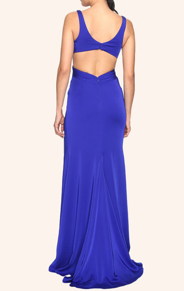 MACloth Straps V Neck Jersey Long Prom Dress Royal Blue Formal Gown