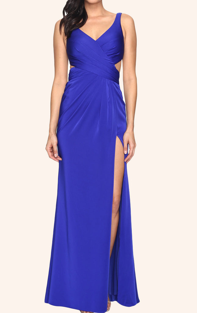 MACloth Straps V Neck Jersey Long Prom Dress Royal Blue Formal Gown
