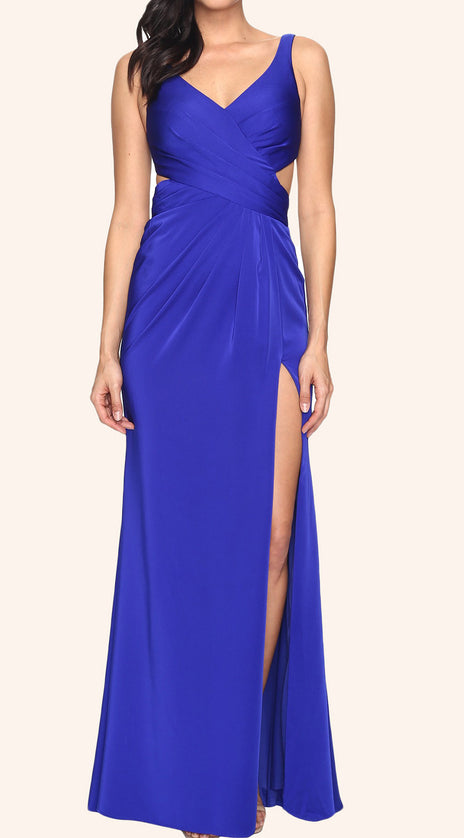 MACloth Straps V Neck Jersey Long Prom Dress Royal Blue Formal Gown