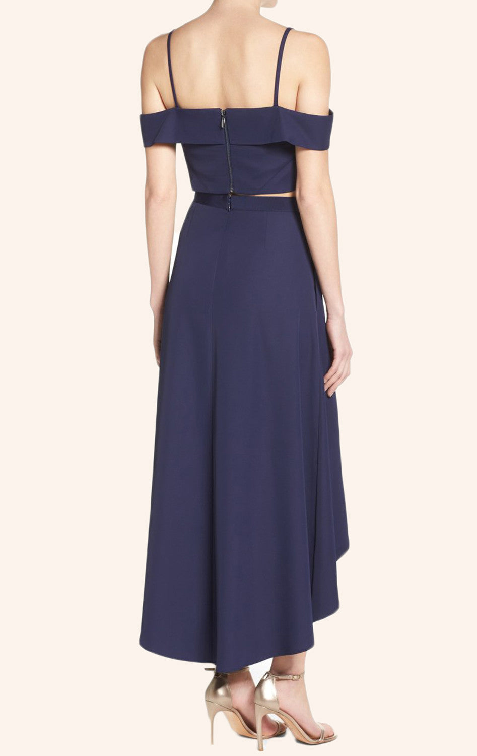 MACloth Schulterfreies Zweiteiliges High Low Ballkleid Marineblaues Cocktailkleid