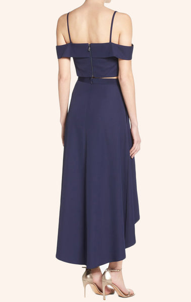 MACloth Off the Shoulder Two Piece High Low Prom Dress Navy Cocktail Dress