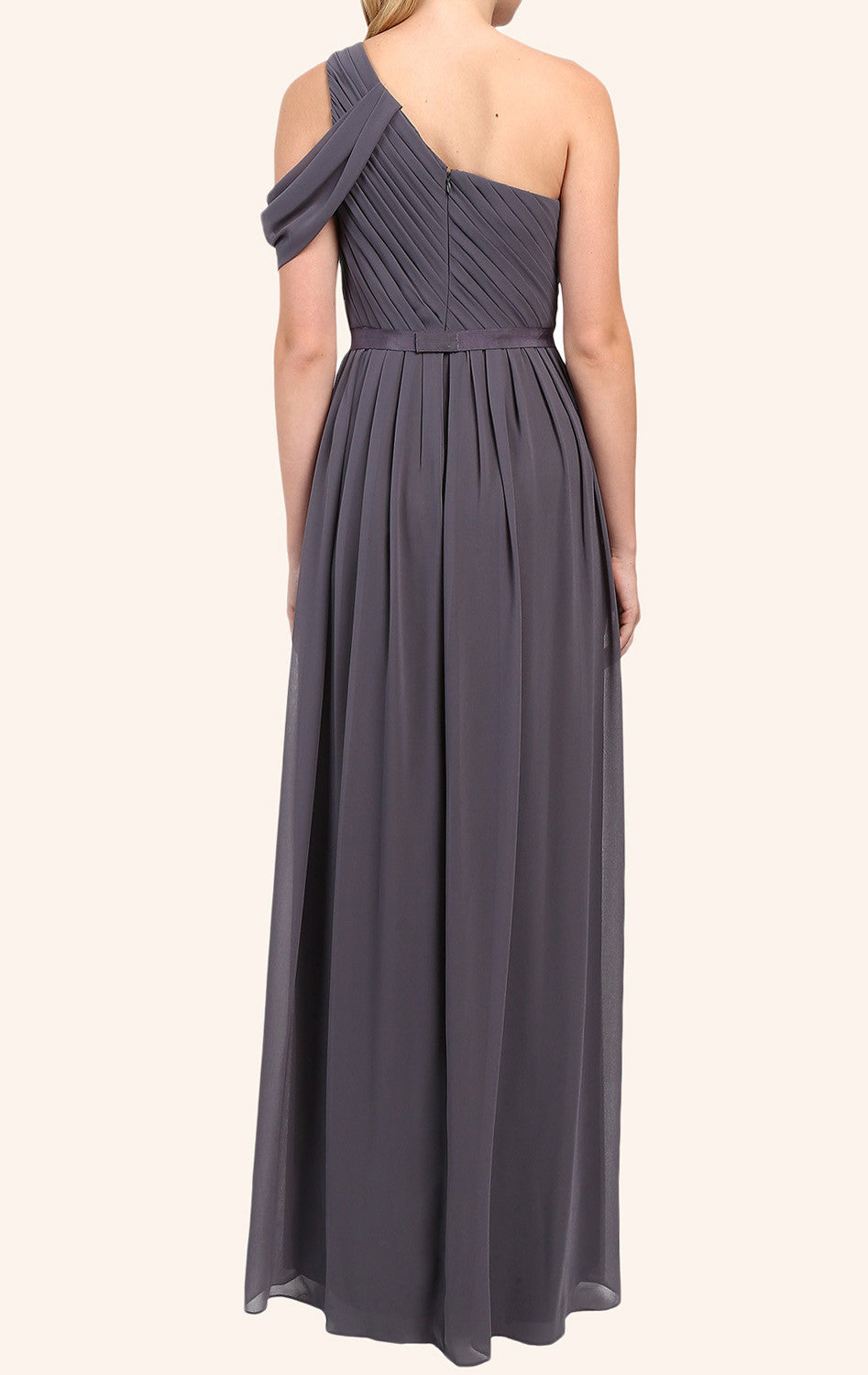 MACloth One-Shoulder Chiffon Langes Brautjungfernkleid Grau Abendkleid