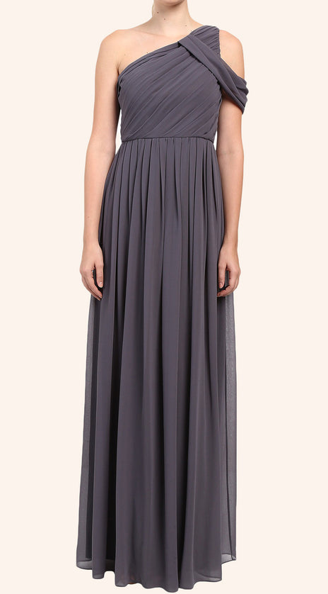 MACloth One Shoulder Chiffon Long Bridesmaid Dress Gray Formal Gown