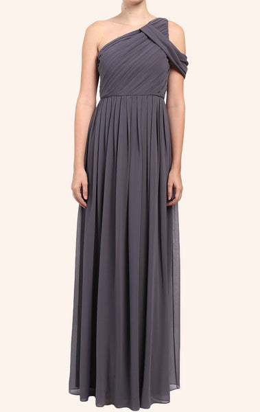 MACloth One Shoulder Chiffon Long Bridesmaid Dress Gray Formal Gown