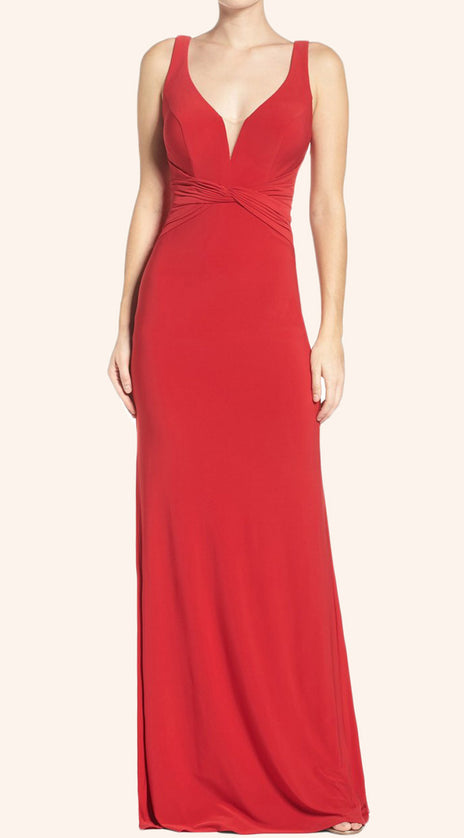 MACloth Straps V Neck Jersey Long Prom Dress Red Formal Evening Gown