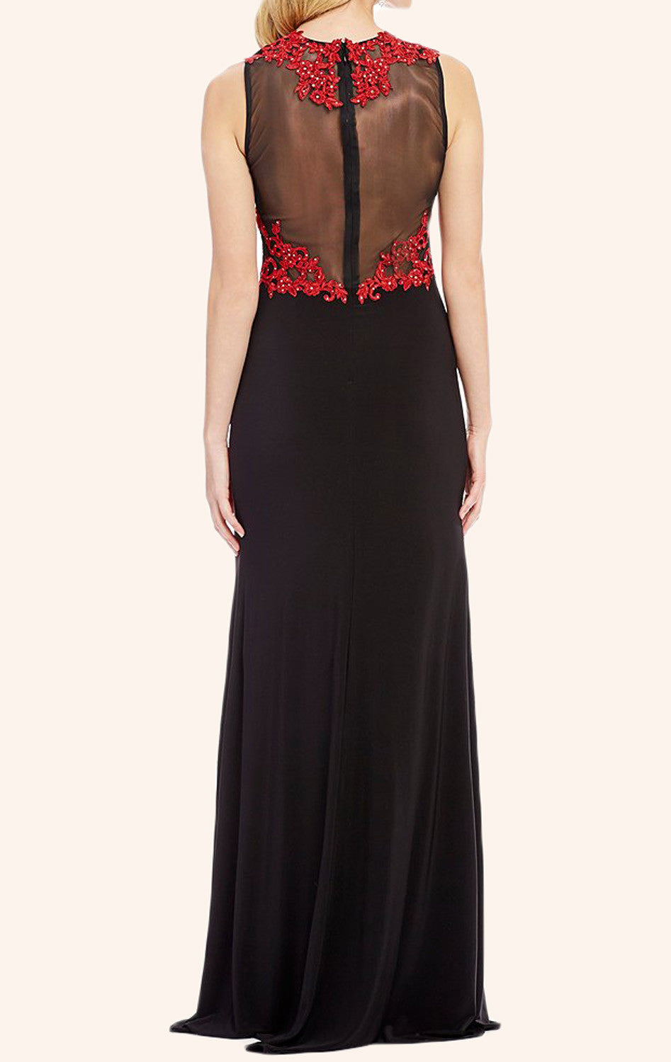 MACloth O Neck Jersey Long Prom Dress with Slit Black Formal Evening Gown