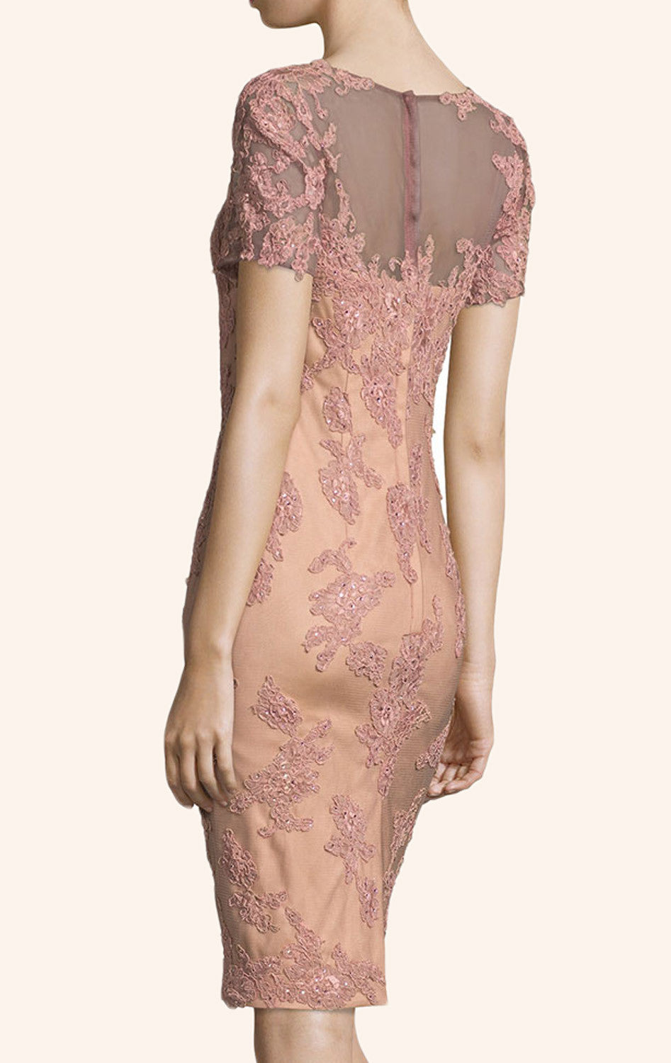 MACloth Short Sleeves Lace Cocktail Dress Peach Mother of the Brides Dress Peach / Tea Length / US14