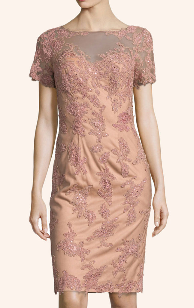 MACloth Short Sleeves Lace Cocktail Dress Peach Mother of the Brides Dress