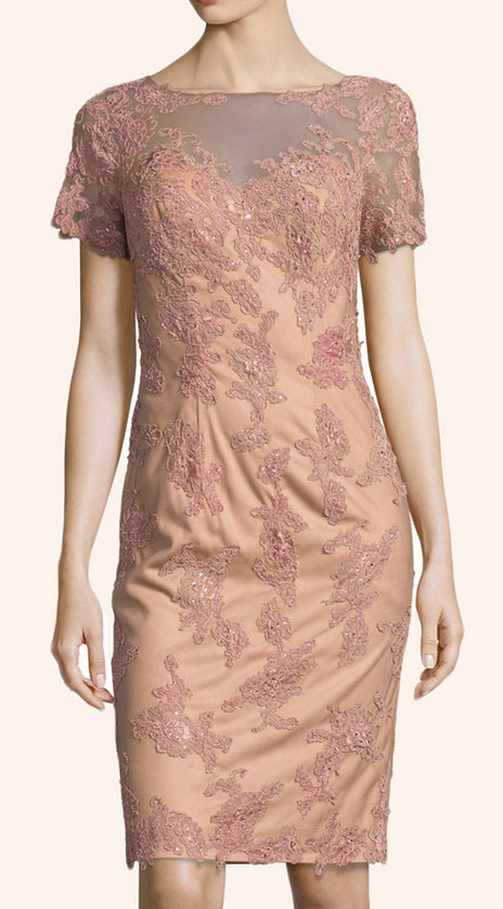 MACloth Short Sleeves Lace Cocktail Dress Peach Mother of the Brides Dress