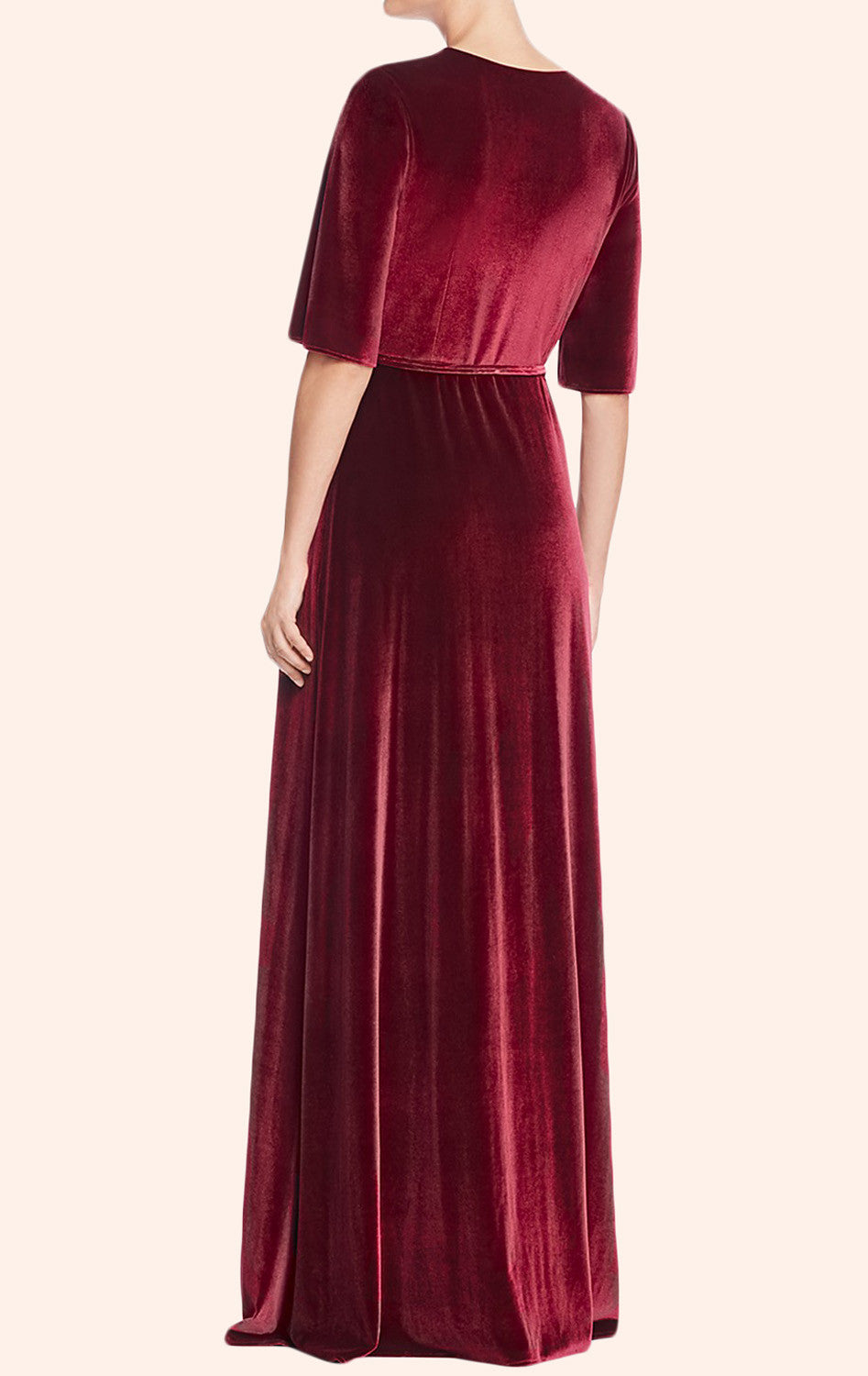 MACloth Deep V Neck Velvet Evening Gown Burgundy Formal Party Dress
