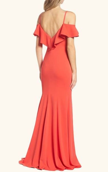 MACloth Off the Shoulder Jersey Long Prom Dress Coral Formal Evening Gown