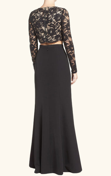MACloth Long Sleeves Two Piece Lace Long Prom Dress Black Formal Evening Gown
