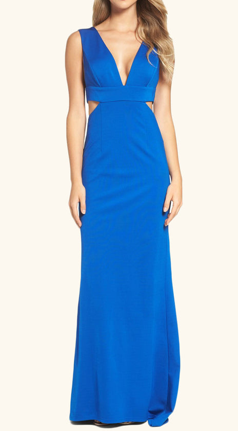 MACloth Straps V Neck Sheath Jersey Long Prom Dress Royal Blue Formal Gown