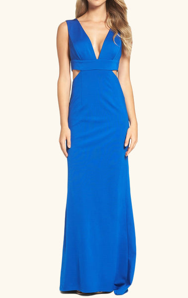 MACloth Straps V Neck Sheath Jersey Long Prom Dress Royal Blue Formal Gown
