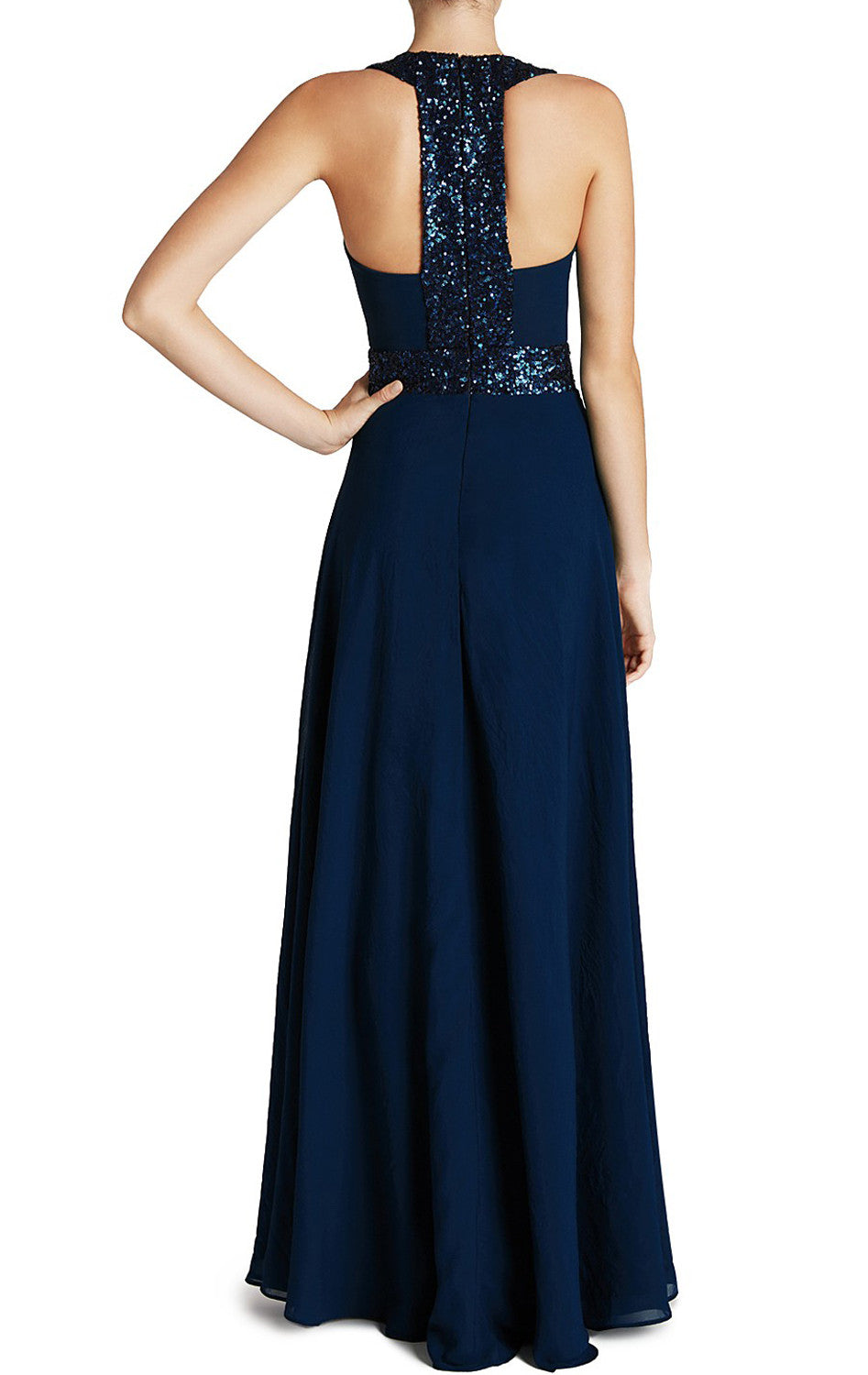MACloth Straps V Neck Sequin Chiffon Prom Dress Dark Navy Formal Gown Custom Color / Tea Length / US12