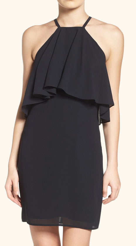 MACloth Halter Tiered Chiffon Cocktail Dress Little Black Dress