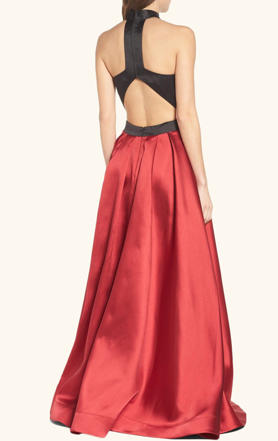 Vestido de fiesta largo de satén de dos tonos con cuello alto de MACloth, vestido de noche formal