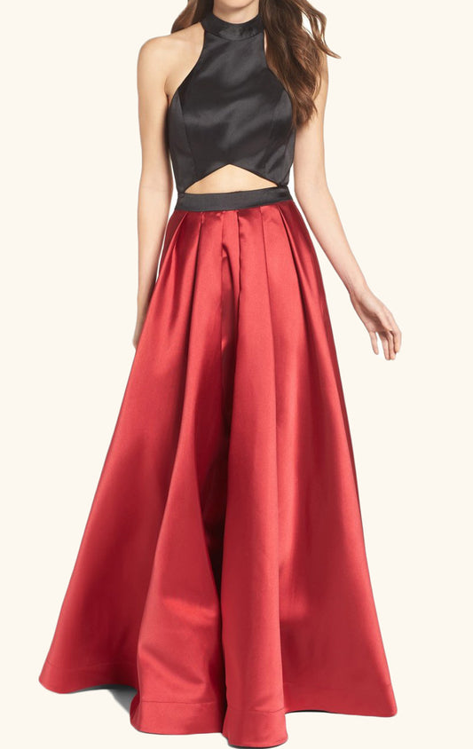 Vestido de fiesta largo de satén de dos tonos con cuello alto de MACloth, vestido de noche formal