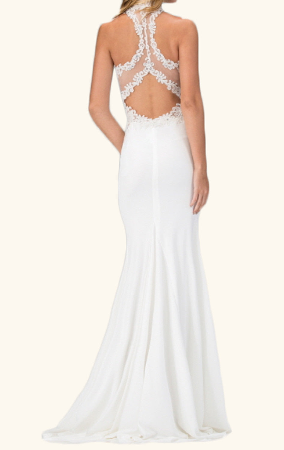 MACloth Mermaid High Neck Lace Jersey Prom Dress Long Formal Evening Gown