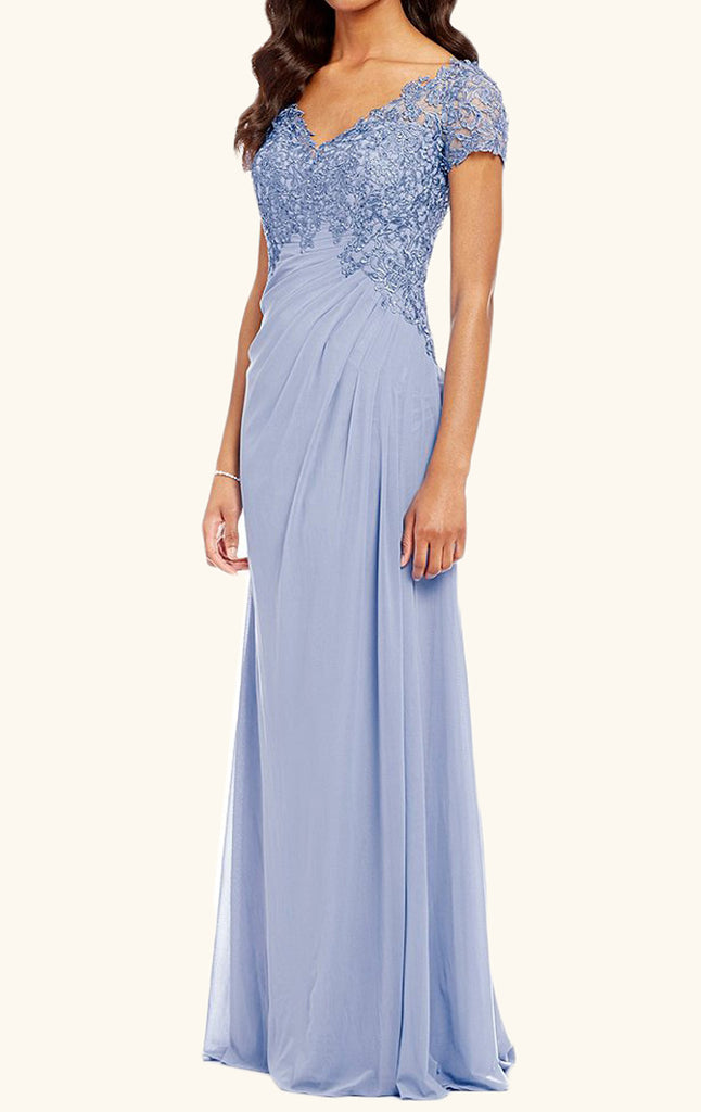 MACloth V Neck Lace Chiffon Mother of the Brides Dress Sky Blue Evening Gown