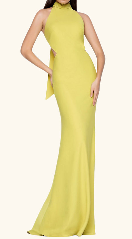 MACloth Mermaid High Neck Long Prom Dress Open Back Formal Evening Gown