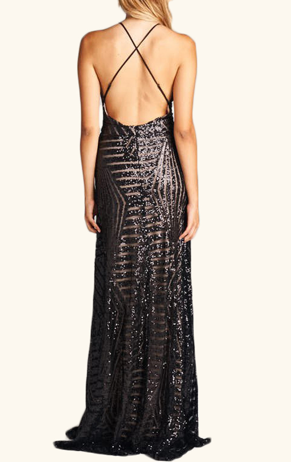 MACloth Deep V Neck Sequin Formal Evening Gown Black Long Prom Dress