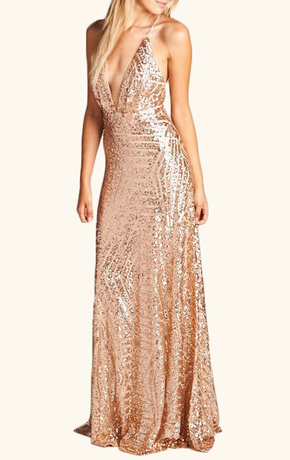 MACloth Deep V Neck Sequin Formal Evening Gown Black Long Prom Dress