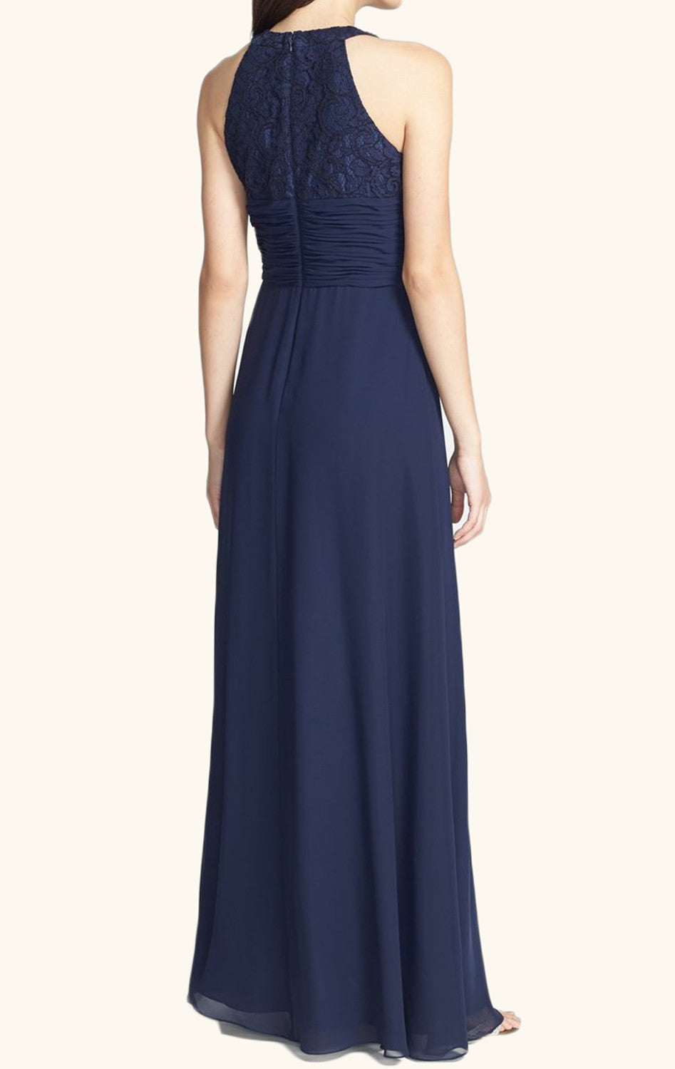 MACloth Neckholder Spitzen Chiffon Langes Brautjungfernkleid Dunkelmarineblau Ballkleid