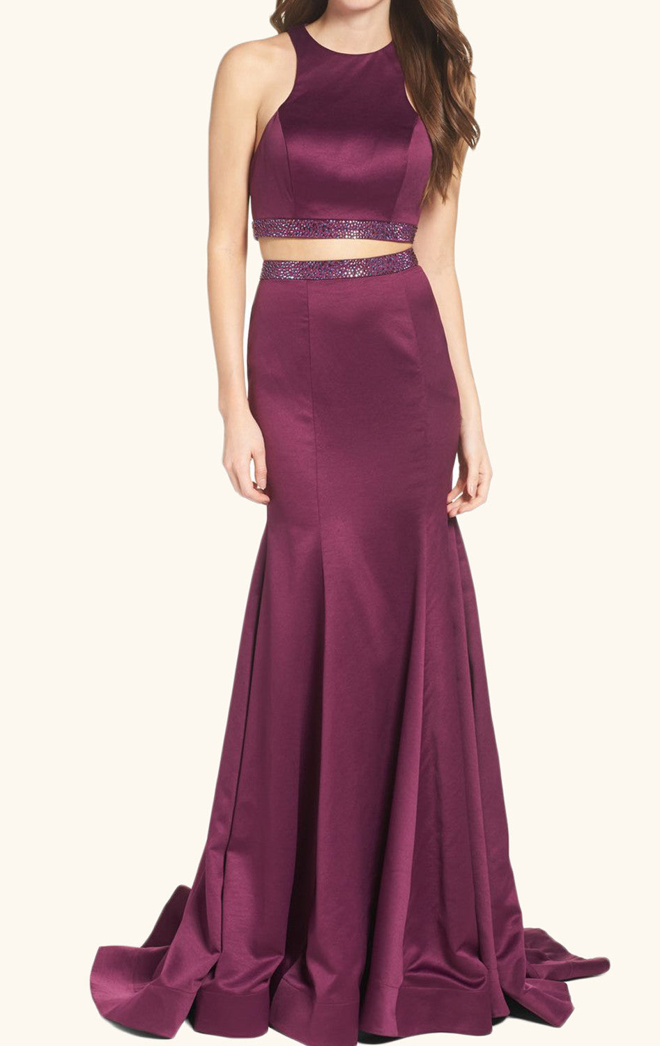 MACloth Mermaid 2 piece Prom Dress Purple Formal Evening Gown