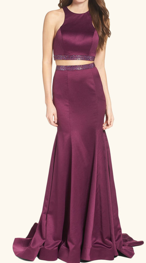 MACloth Mermaid 2 piece Prom Dress Purple Formal Evening Gown