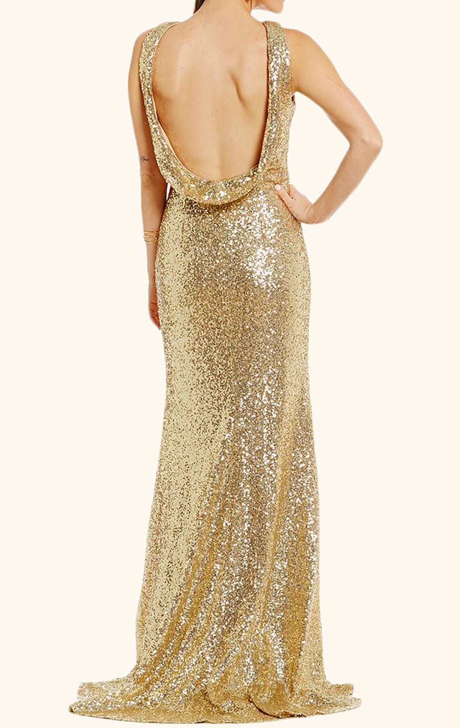 Vestido de fiesta con lentejuelas y escote halter de MACloth con abertura, vestido de noche formal dorado