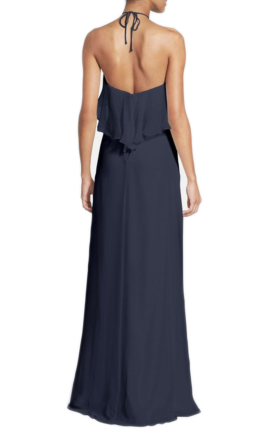 Vestido de dama de honor de gasa gris largo con cuello halter de MACloth, vestido de fiesta sencillo