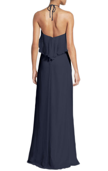 MACloth Halter Long Chiffon Gray Bridesmaid Dress Simple Prom Gown