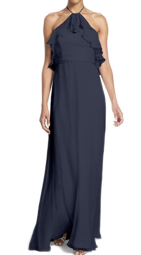 MACloth Halter Long Chiffon Gray Bridesmaid Dress Simple Prom Gown