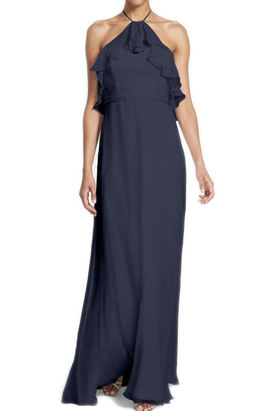MACloth Halter Long Chiffon Gray Bridesmaid Dress Simple Prom Gown